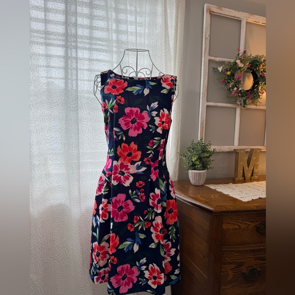 Vince Camuto Navy Floral Dress, Size 8